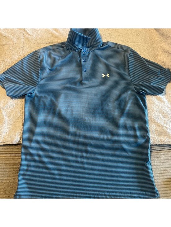 Under Armour Other - Under Armour HeatGear Golf Polo Shirt Blue Striped Loose Fit Mens Large